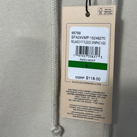 NWT Men’s Scotch & Soda Cream Hoodie with Embroidered Sleeves in Size L - Picture 15 of 16